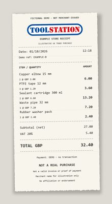 Toolstation fictional receipt preview