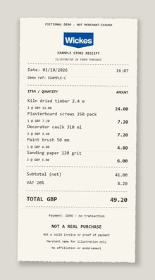 Wickes fictional receipt preview